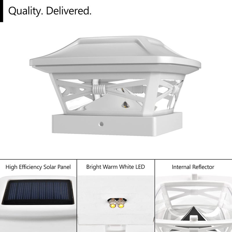 Davinci Lighting Renaissance Solar Outdoor Post Cap Lights - Includes Bases for 4x4 5x5 6x6 Posts - Bright LED Light - Pearl White (1 Pack) - Image 2